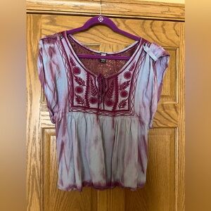 Free people vintage smocked blue purple tie dyed top swing small s